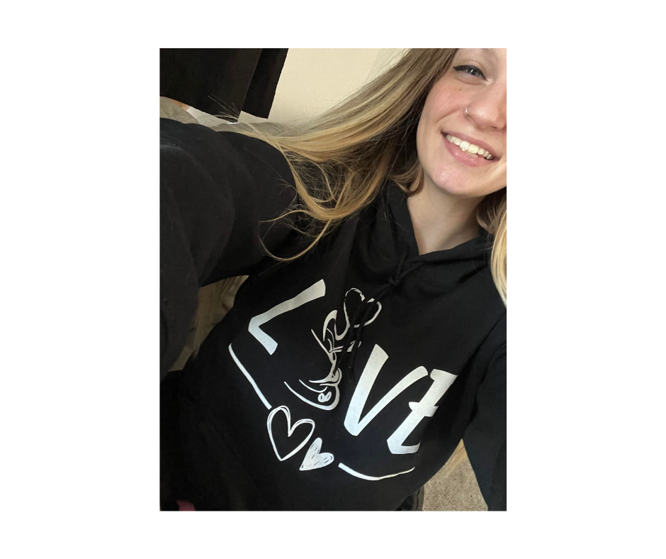 "Love" hoodies sweatshirt, front view