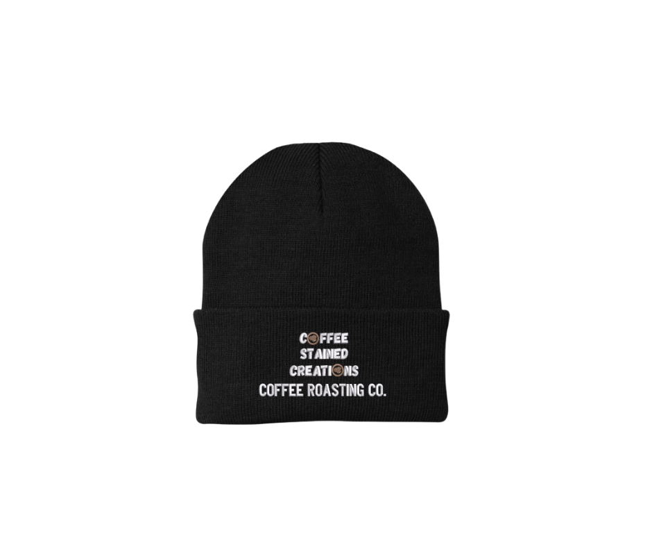 Coffee Stained Creations beanie, front